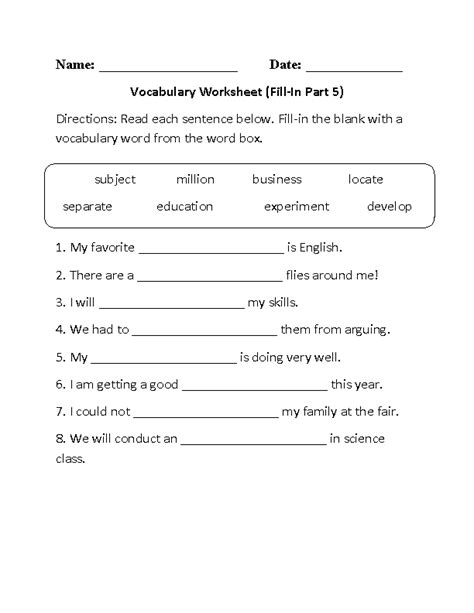 5th Grade Vocabulary Worksheets Grade 5 Vocabulary Worksheets