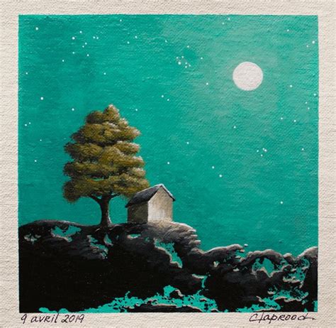Tree Painting Full Moon Painting Small Original Art Etsy Canada