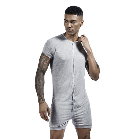 Men Solid Color Onesies Pajamas Viscose Breathable Short Sleeve Buttons