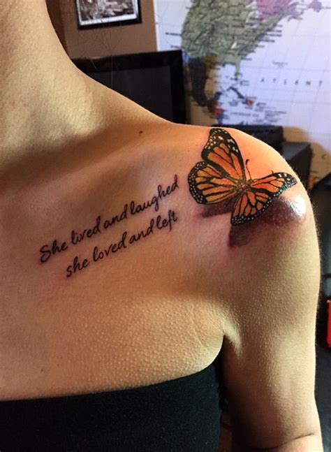 3 D Butterfly And Quote Tattoo By Audrey Mello Girly Tattoos Dope