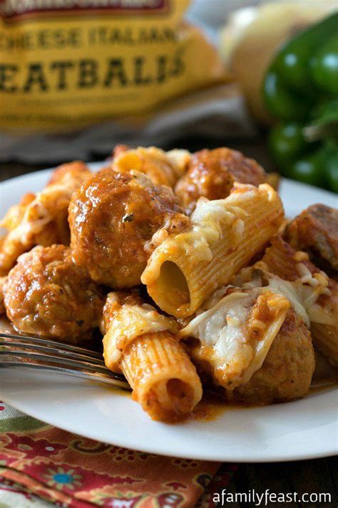 Three Cheese Baked Ziti With Meatballs And Sausage Recipe Baked