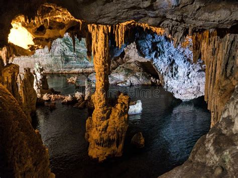 Neptun Cave In Limestone Rock Of Capo Caccia In Sardinia Editorial