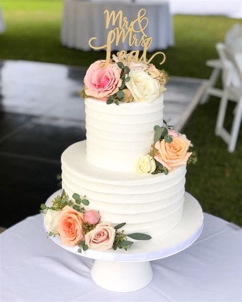 Texture Buttercream 2 Tier Wedding Cake Roses Simple Wedding Cake