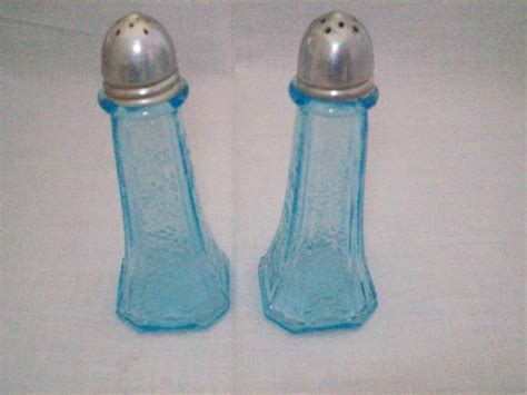RARE Blue Mayfair Depression Glass Salt Pepper Shakers Antique