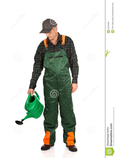 Workman Pouring Water From Watering Can Stock Image Image Of