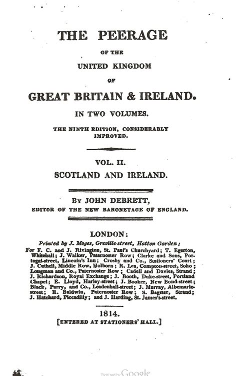 Debretts 1814 Peerage Of The United Kingdom Of Great Britain And Ireland