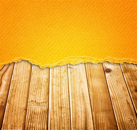 Vintage Torn Paper Over Wood Planks Background Warm Tone Stock Image