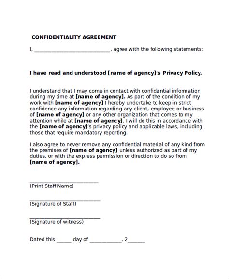 Simple Confidentiality Agreement Template Word