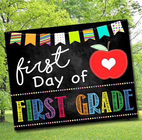 First Day Of 1st Grade Chalkboard Milestone Sign Tidylady Printables