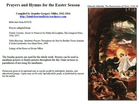 There is a free printable included. Prayers and Hymns for the Easter Season - Family in Feast ...