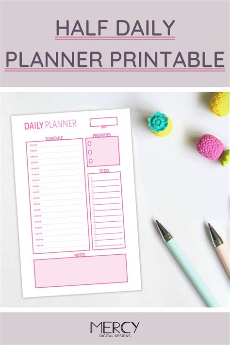 Half Letter Daily Planner Printable Day On One Page Daily Etsy