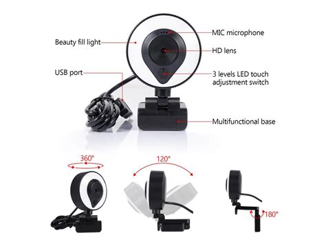 P HD Webcam For PC Built In Adjustable Ring Light And Mic Auto Focus Web Camera For Skype
