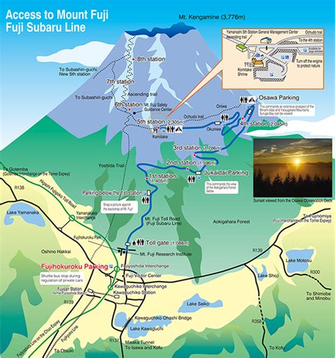 Topographical map of the summit and area around mt. 8-day Central Japan Self Drive to Mt. Fuji | Sakura Bug
