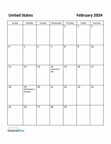 February 2024 Monthly Calendar With United States Holidays