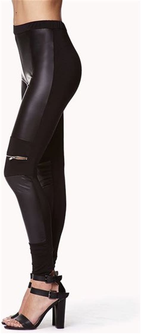 Forever 21 Faux Leather Zipper Leggings In Black Lyst