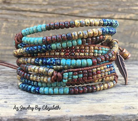 Native American Style Leather Wrap Bracelet Seed Bead Wrap Etsy