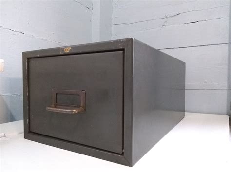 Vintage Industrial Metal Single Drawer Card File Metal Filing Cabinet File Box Home Office