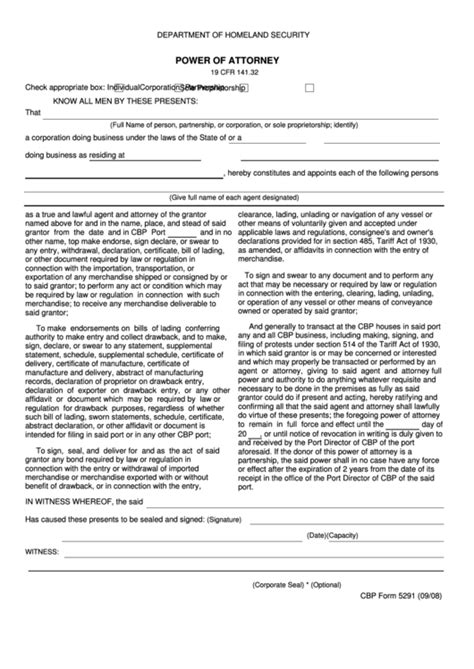 Customs Power Of Attorney Form Fillable Printable Forms Free Online