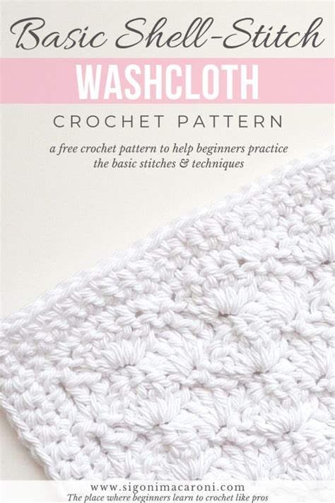 Basic Shell Stitch Washcloth Crochet Pattern For Beginners Sigoni