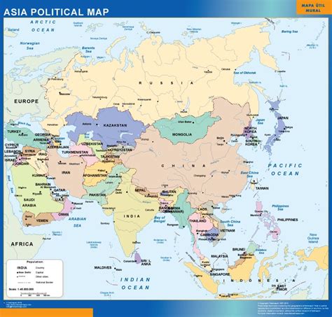 Main Regions Of Asia Political Map With Single Countr