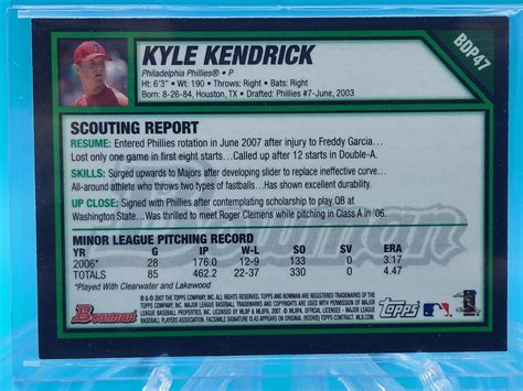 2007 Bowman Draft Picks And Prospects Bdp47 Kyle Kendrick Gold Rookie
