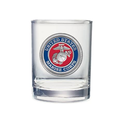 Double Old Fashioned Glass Pewter Marine Corps