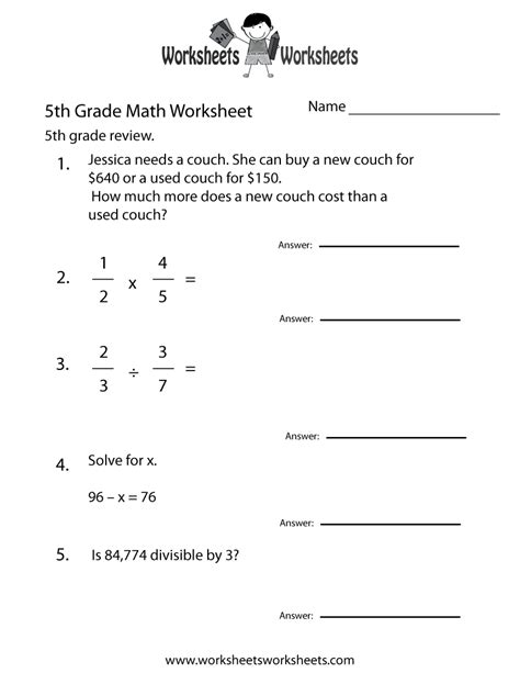 5 Th Grade Math Worksheets