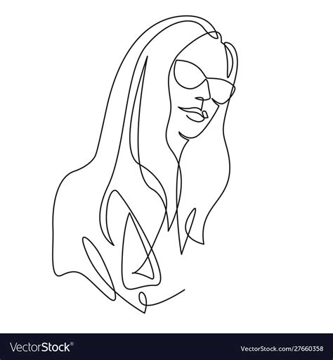 Continuous One Line Drawing Woman Face In Glasses Vector Image