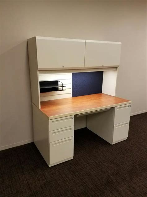 Used Office Desks Kimball 30x60 Lt Cherry Lam Desk W Hutch At