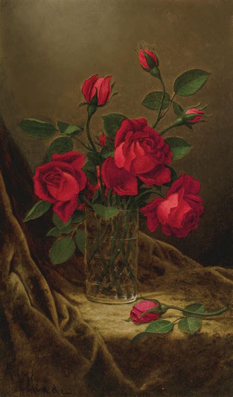 Lot Martin Johnson Heade American 1819 1904 Vase Of Red Roses