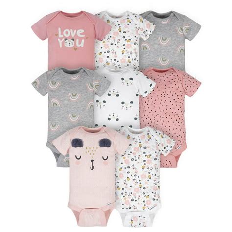 Gerber Gerber Baby Girl Short Sleeve Onesies Bodysuits 8 Pack