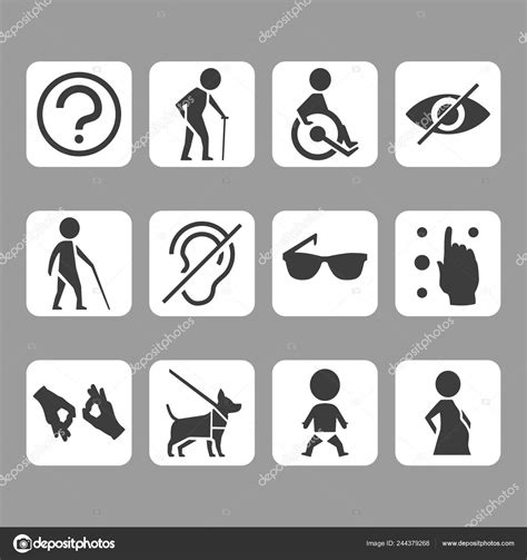Vector Icon Set Access Signs Physically Disabled People Blind Deaf