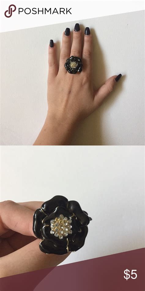 Black Flower Ring Flower Ring Rings Cool Black