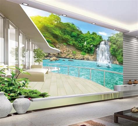 3d Wallpaper For Room Balcony Beautiful Waterfall Scenery Custom 3d