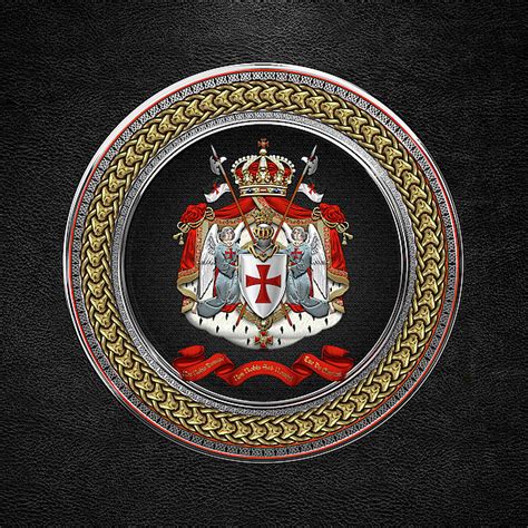 knights templar coat of arms special edition over black leather throw pillow by serge averbukh