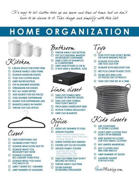 Home Organization And Simplify Printable Checklist Room By Room Home