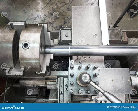 Turning Part By Manual Lathe Machine Stock Photo Image Of Cutter