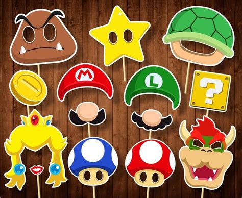Mario Photo Booth Props Party Decorations Birthday Supplies Etsy