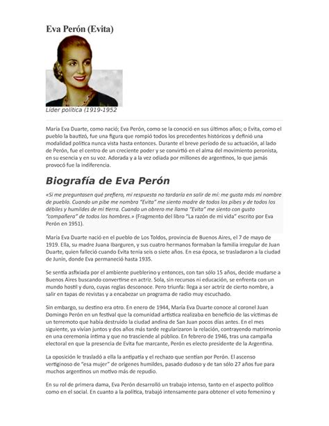 Resumen De La Vida De Eva Peron Eva Perón Evita Líder Política