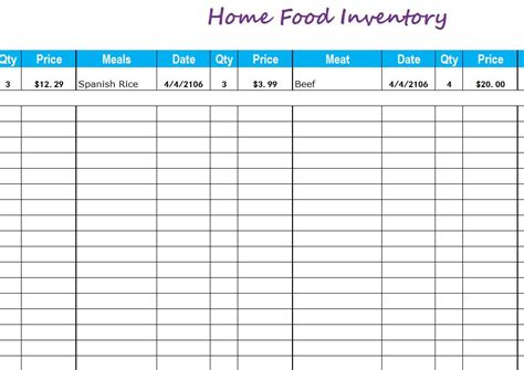 home food inventory  excel templates