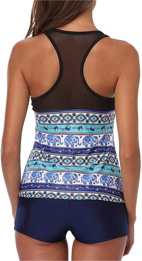 Yonique Racerback Tankini Swimsuit With Short Two A Blue Mandala Size