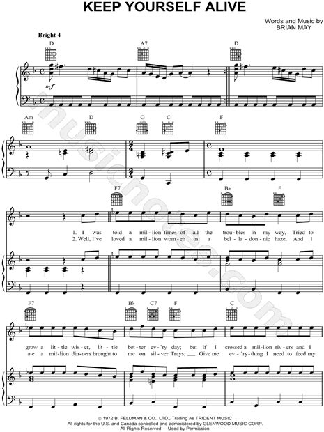 Queen Keep Yourself Alive Sheet Music In F Major