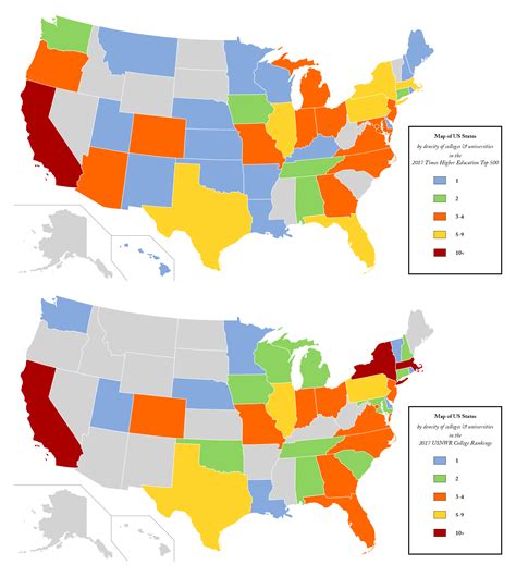 A comparison of university rankings by state: the top is the Times ...