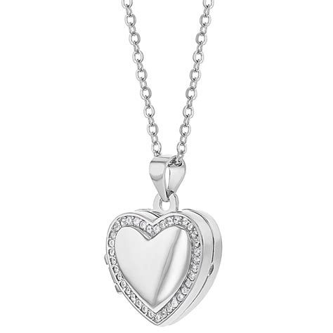 925 Sterling Silver Cubic Zirconia Heart Photo Locket Girls Necklace 16