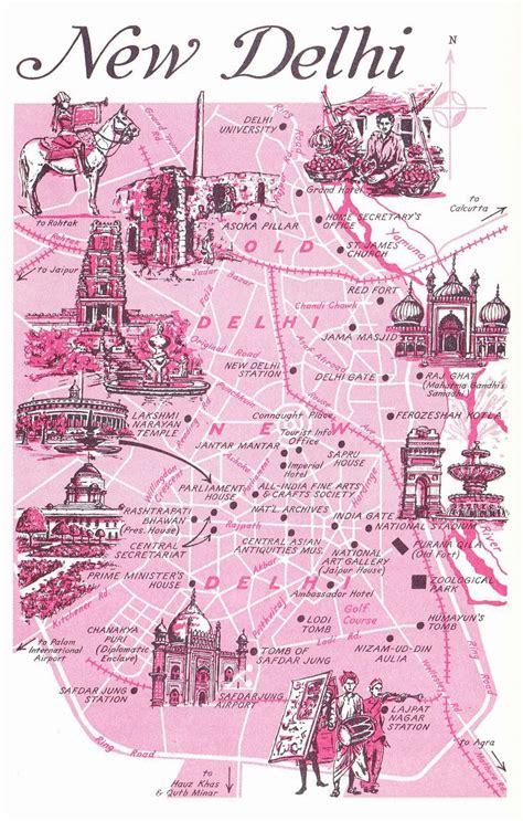 Old Map Of New Delhi India Old Sightseeing Map Of Indian Capital