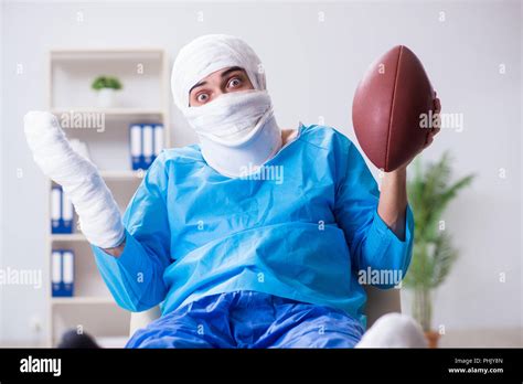 Injured American Football Player Recovering In Hospital Stock Photo Alamy