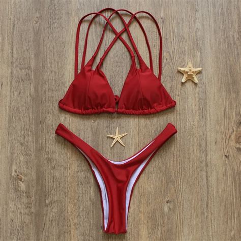 Melphieer Micro Bikini Set 2018 Womens Sexy Swimsuit Bikini Halter Red Swimwear Brazilian