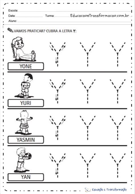 atividades de pontilhado tracejado com a letra y educação e transformação