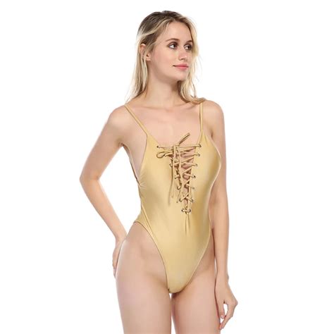 bandage one piece swimsuit 2018 sexy high cut leg thong swimwear women backless bodysuit deep v