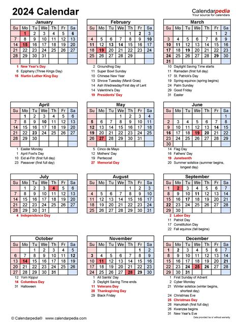 Printable 2024 Calendar With Holidays United States And Uts Karil